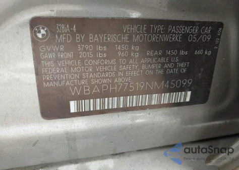 2009 BMW 328I from USA, damaged, VIN WBAPH77519NM45099
